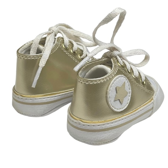 new Bento Bebe De Grife ★ Gold Star Newborn Baby Booties Sneaker ★ Metallic Gold - Picture 2 of 16